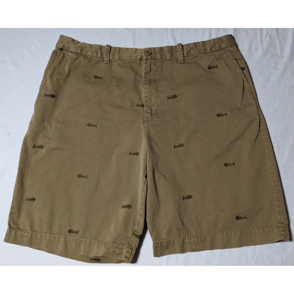 OLD NAVY‎ SURPLUS Co FISH BONE GEO Men 40x11 Cotton Brown Embroidered Shorts
